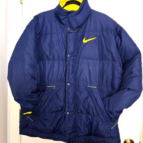 Vintage 90’s Nike Rare Puffer Jacket Big Swoosh Size M Blue - Picture 1 of 8